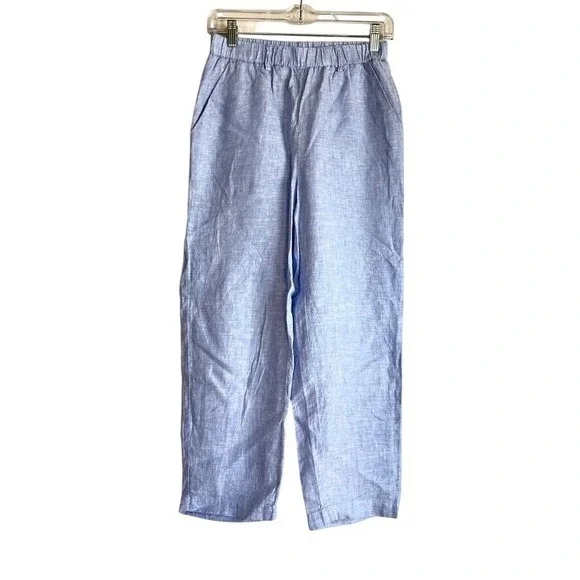 Quince European Linen Cropped Pants XS Blue Coastal Beachy Capsule - Picture 1 of 8